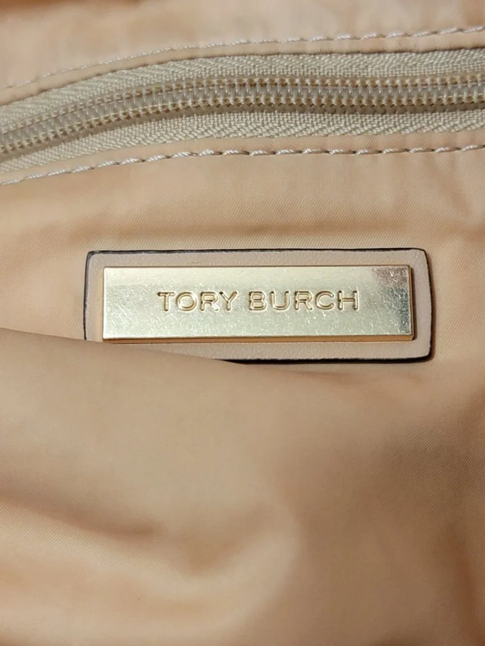 Tory Burch Ella Tote Navy Pink Stripe Nylon Large Shoulder Bag Leather Trim